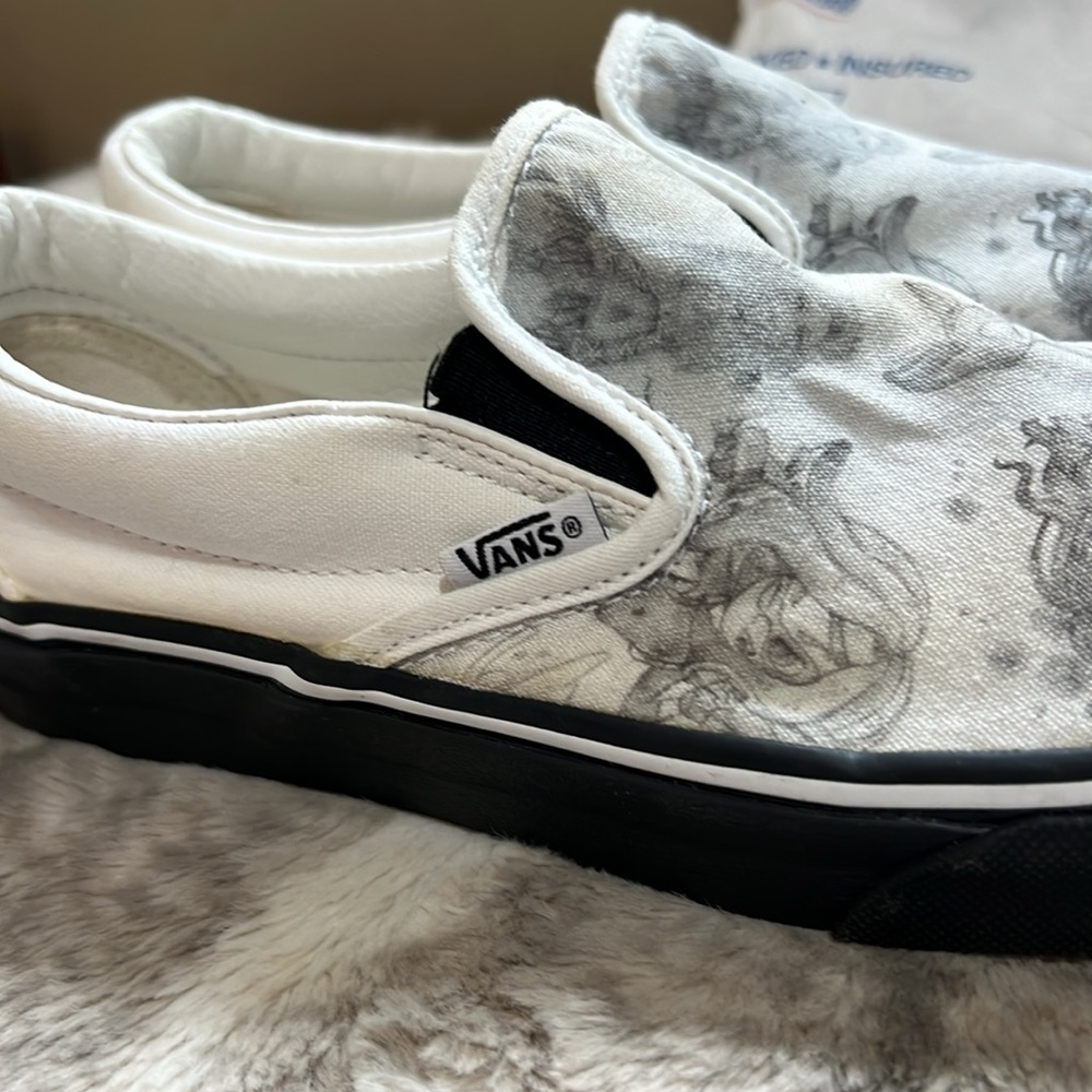 Vans White and Black custom Slip-On Sneakers - Picture 5 of 10